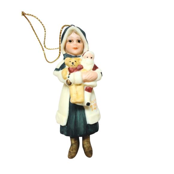 Jan Hagara Noel Christmas Ornament Porcelain Doll Figurine Santa Teddy Bear 1987 - Picture 3 of 5